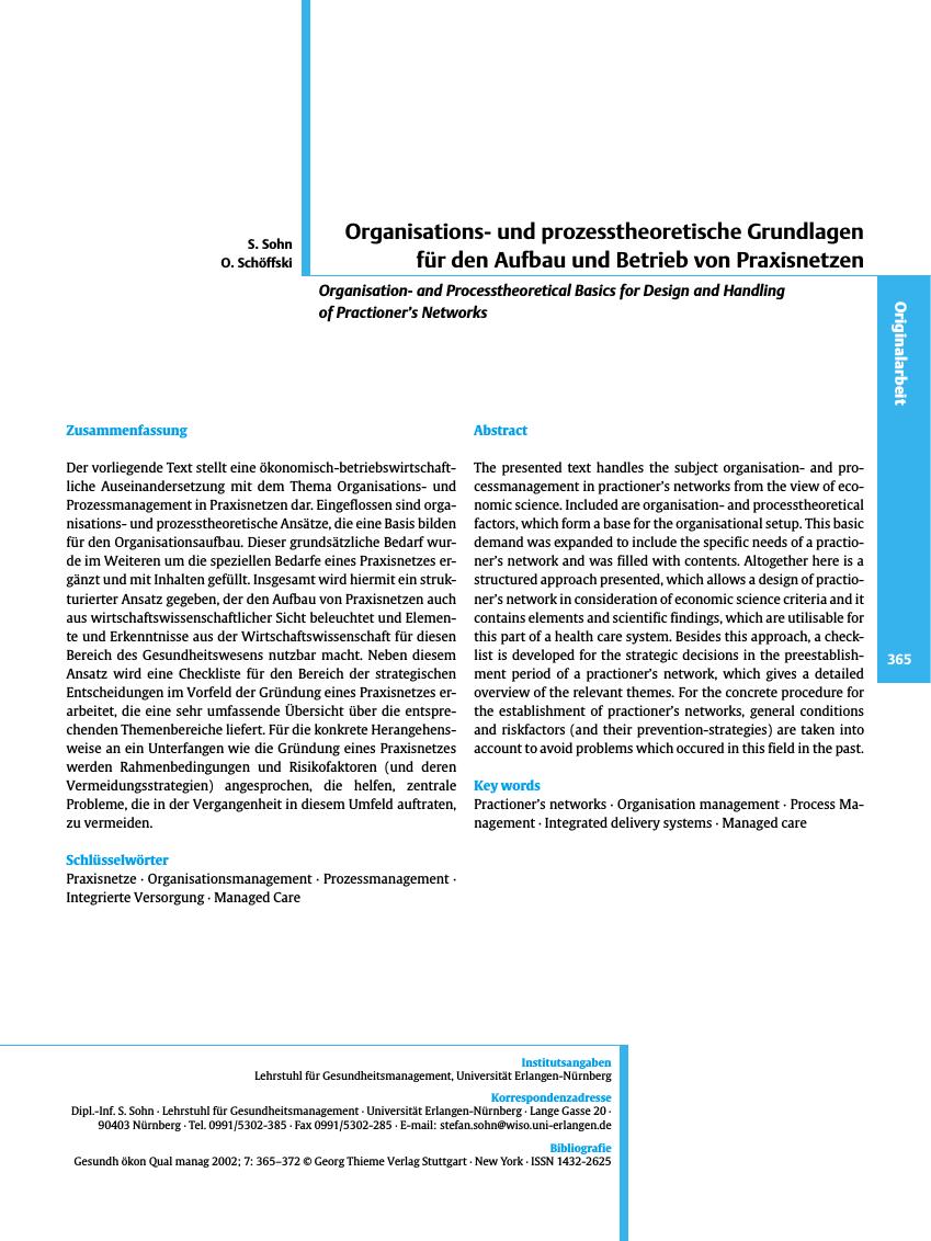 Vorschauseite 1: Organisationsund prozesstheoretische Grundlagen für den Aufbau und Betrieb von Praxisnetzen