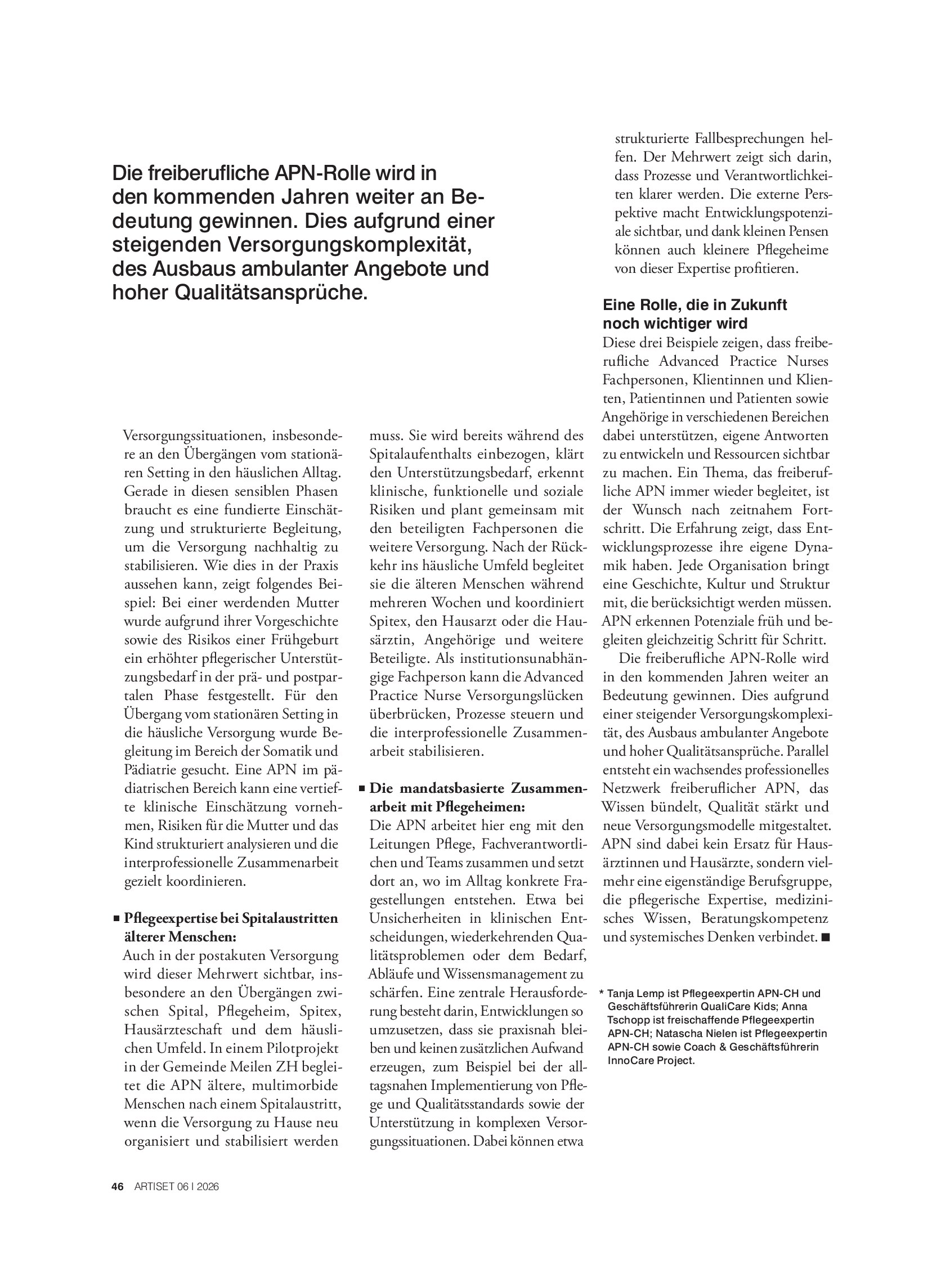 Vorschauseite 2: Was freiberufliche Advanced Practice Nurses leisten