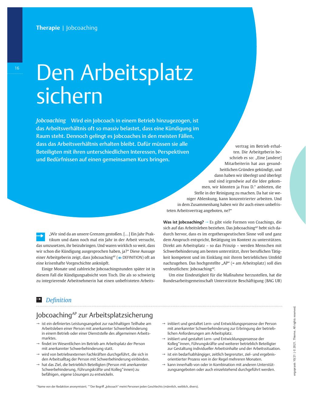 Vorschauseite 1: Den Arbeitsplatz sichern – Jobcoaching