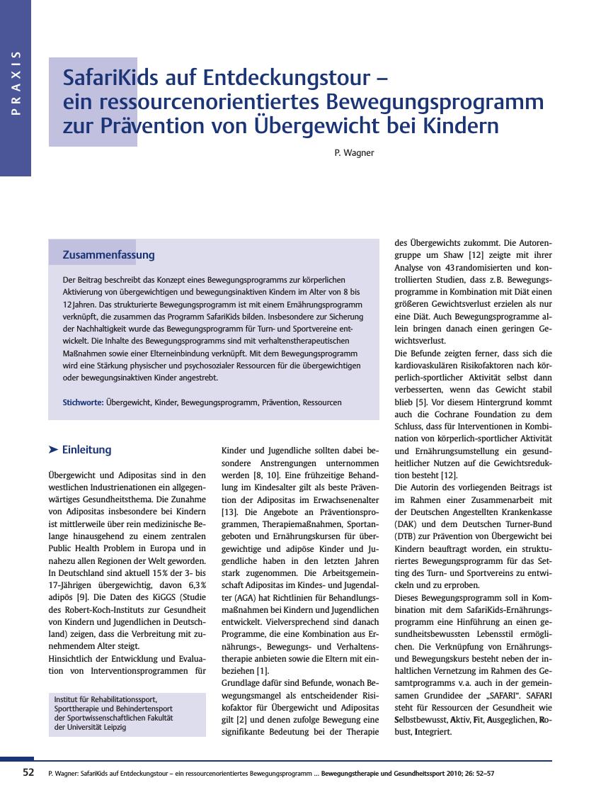 Vorschauseite 1: SafariKids auf Entdeckungstour – ein ressourcenorientiertes Bewegungsprogramm zur Prävention von Übergewicht bei Kindern