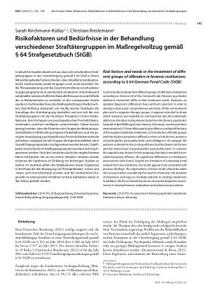 Vorschauseite 1: Risikofaktoren und Bedürfnisse in der Behandlung verschiedener Straftätergruppen im Maßregelvollzug gemäß § 64 Strafgesetzbuch (StGB)