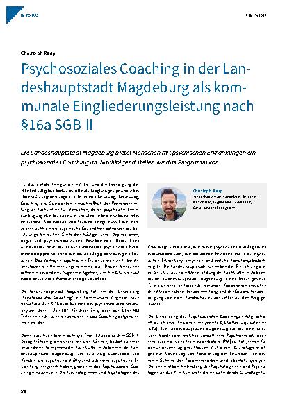Vorschauseite 1: Psychosoziales Coaching in der Landeshauptstadt Magdeburg als kommunale Eingliederungsleistung nach §16a SGB II.