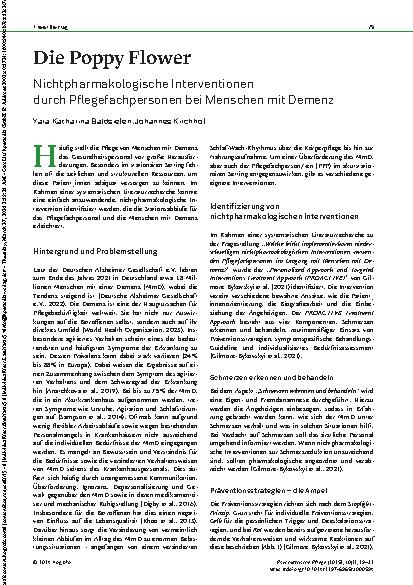 Vorschauseite 1: Die Poppy Flower Nichtpharmakologische Interventionen durch Pflegefachpersonen bei Menschen mit Demenz