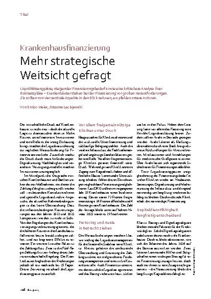 Vorschauseite 1: Krankenhausfinanzierung Mehr strategische Weitsicht gefragt