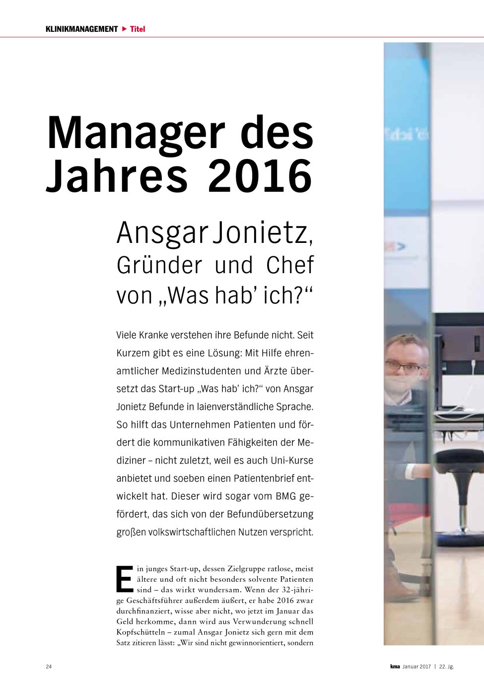 Vorschauseite 1: Manager des Jahres 2016: Ansgar Jonietz, Gründer und Chef von ?Was hab? ich??