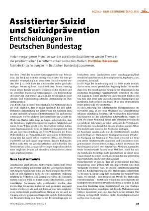Vorschauseite 1: Assistierter Suizid und Suizidprävention Entscheidungen im Deutschen Bundestag