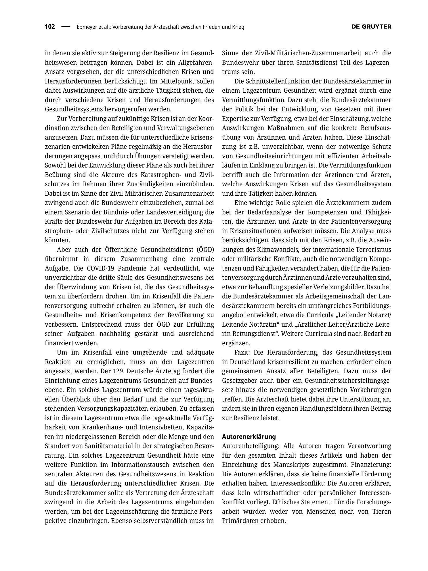 Vorschauseite 2: Vorbereitung der Ärzteschaft zwischen Frieden und Krieg