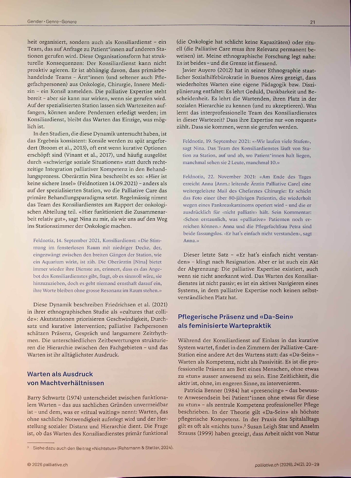 Vorschauseite 2: Die Zeit der anderen: Warten und Gender in der Palliative Care