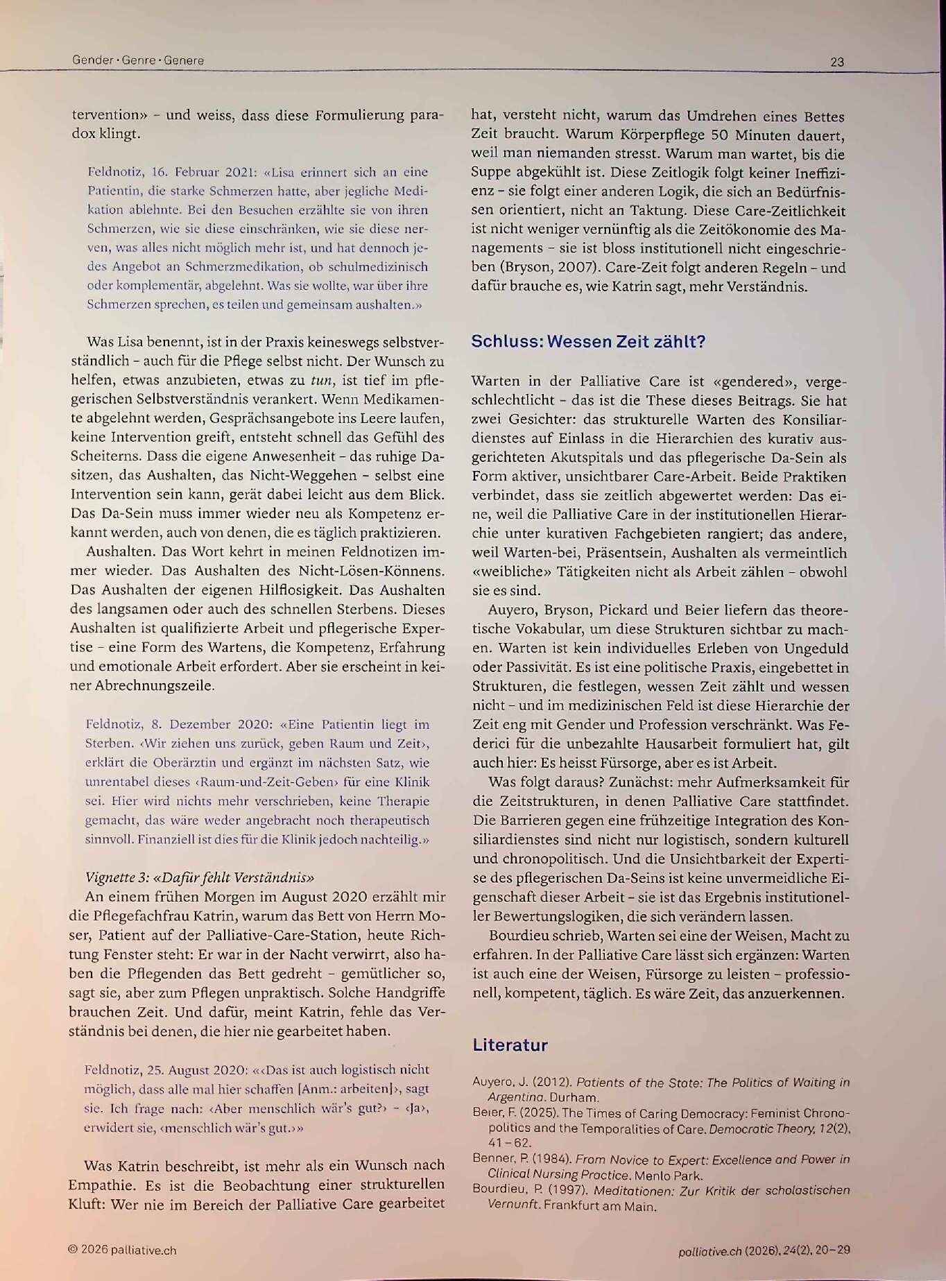 Vorschauseite 4: Die Zeit der anderen: Warten und Gender in der Palliative Care