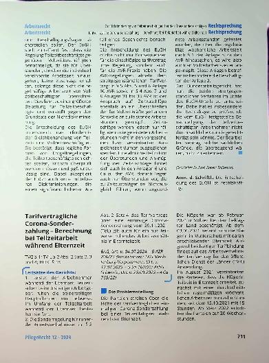 Vorschauseite 1: Tarifvertragliche Corona-Sonderzahlung - Berechnung bei Teilzeitarbeit während Elternzeit