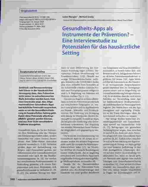 Vorschauseite 1: Gesundheits-Apps als Instrumente der Prävention? - Eine Interviewstudie zu Potenzialen für das hausärztliche Setting