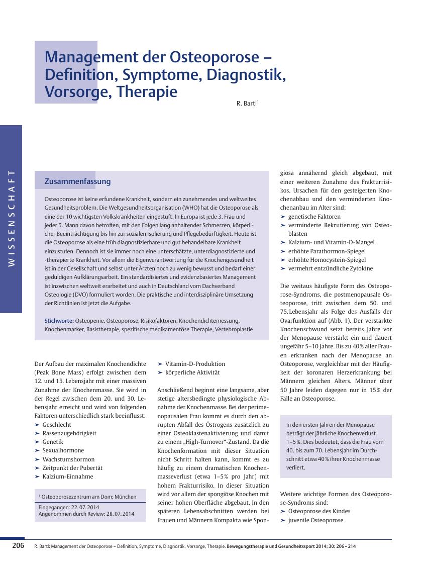 Vorschauseite 1: Management der Osteoporose – Definition, Symptome, Diagnostik, Vorsorge, Therapie