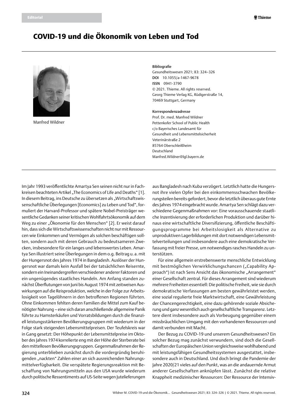 Vorschauseite 1: COVID-19 und die Ökonomie von Leben und Tod