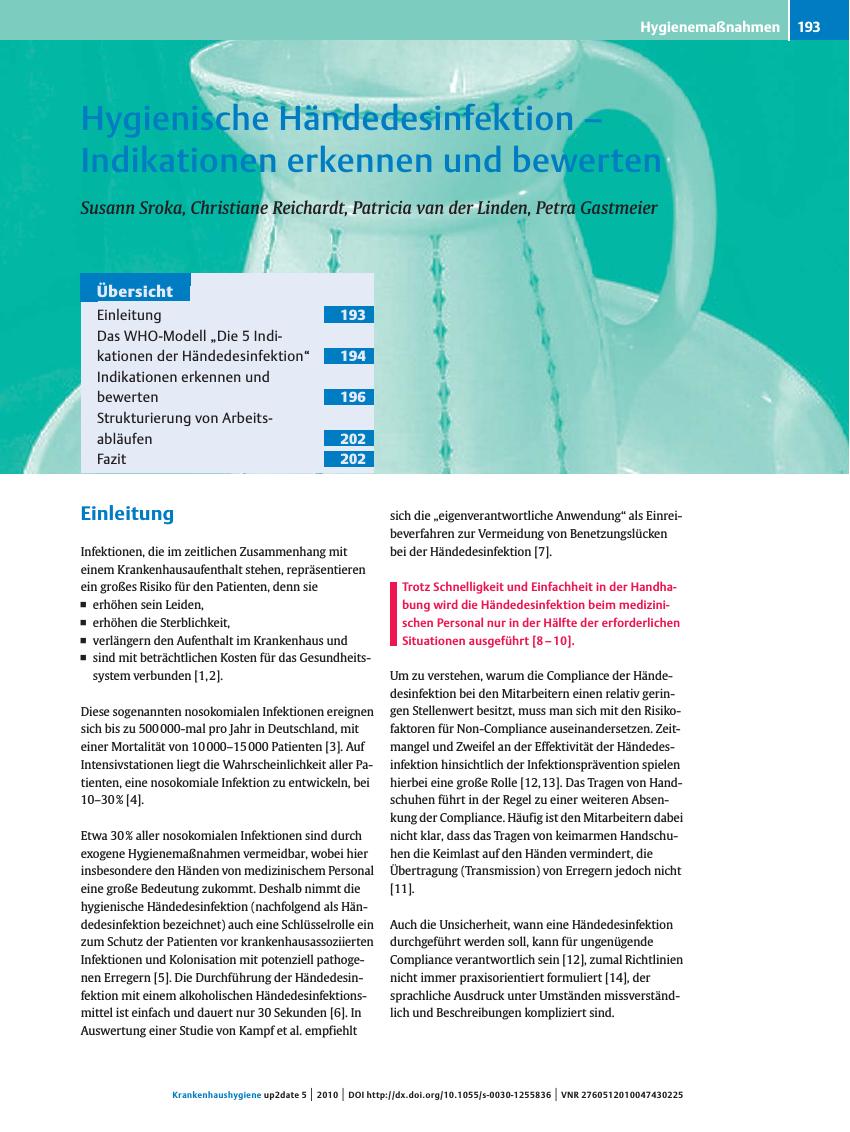 Vorschauseite 1: Hygienische Händedesinfektion – Indikationen erkennen und bewerten