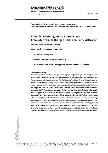 Vorschauseite 1: Künstliche Intelligenz im Kontext von Kompetenzen, Prüfungen und Lehr-Lern-Methoden: Alte und neue Gestaltungsfragen