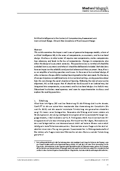 Vorschauseite 2: Künstliche Intelligenz im Kontext von Kompetenzen, Prüfungen und Lehr-Lern-Methoden: Alte und neue Gestaltungsfragen
