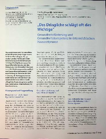 Vorschauseite 1: „Das Dringliche schlägt oft das Wichtige" Gesundheitsförderung und Gesundheitskompetenz in österreichischen Hausarztpraxen