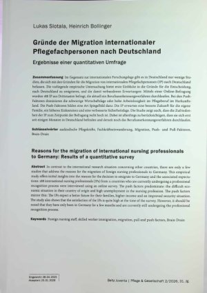 Vorschauseite 1: Gründe der Migration internationaler Pflegefachpersonen nach Deutschland Ergebnisse einer quantitativen Umfrage