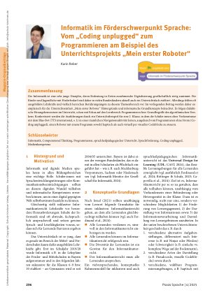 Vorschauseite 1: Informatik im Förderschwerpunkt Sprache: Vom „Coding unplugged“ zum Programmieren am Beispiel des Unterrichtsprojekts „Mein erster Roboter“