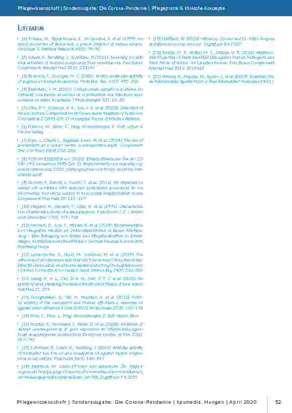 Vorschauseite 4: Die Zerstäubung von ätherischen Ölen in der Raumluft zur Prävention und/oder Behandlung von Infektionen der Atemwege. Erste Ergebnisse einer Literaturrecherche.