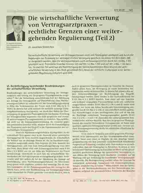Vorschauseite 1: Die wirtschaftliche Verwertung von Vertragsarztpraxen - rechtliche Grenzen einer weitergehenden Regulierung (Teil 2)