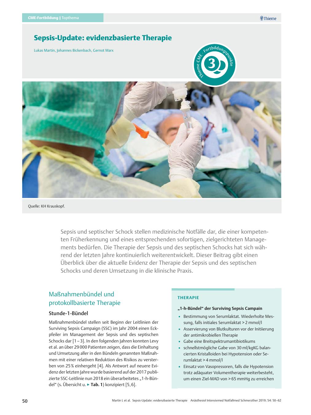 Vorschauseite 1: Sepsis-Update: evidenzbasierte Therapie