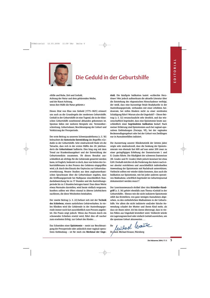 Vorschauseite 1: Die Geduld in der Geburtshilfe