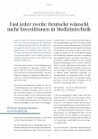 Vorschauseite 1: Fast jeder zweite Deutsche wünscht mehr Investitionen in Medizintechnik.