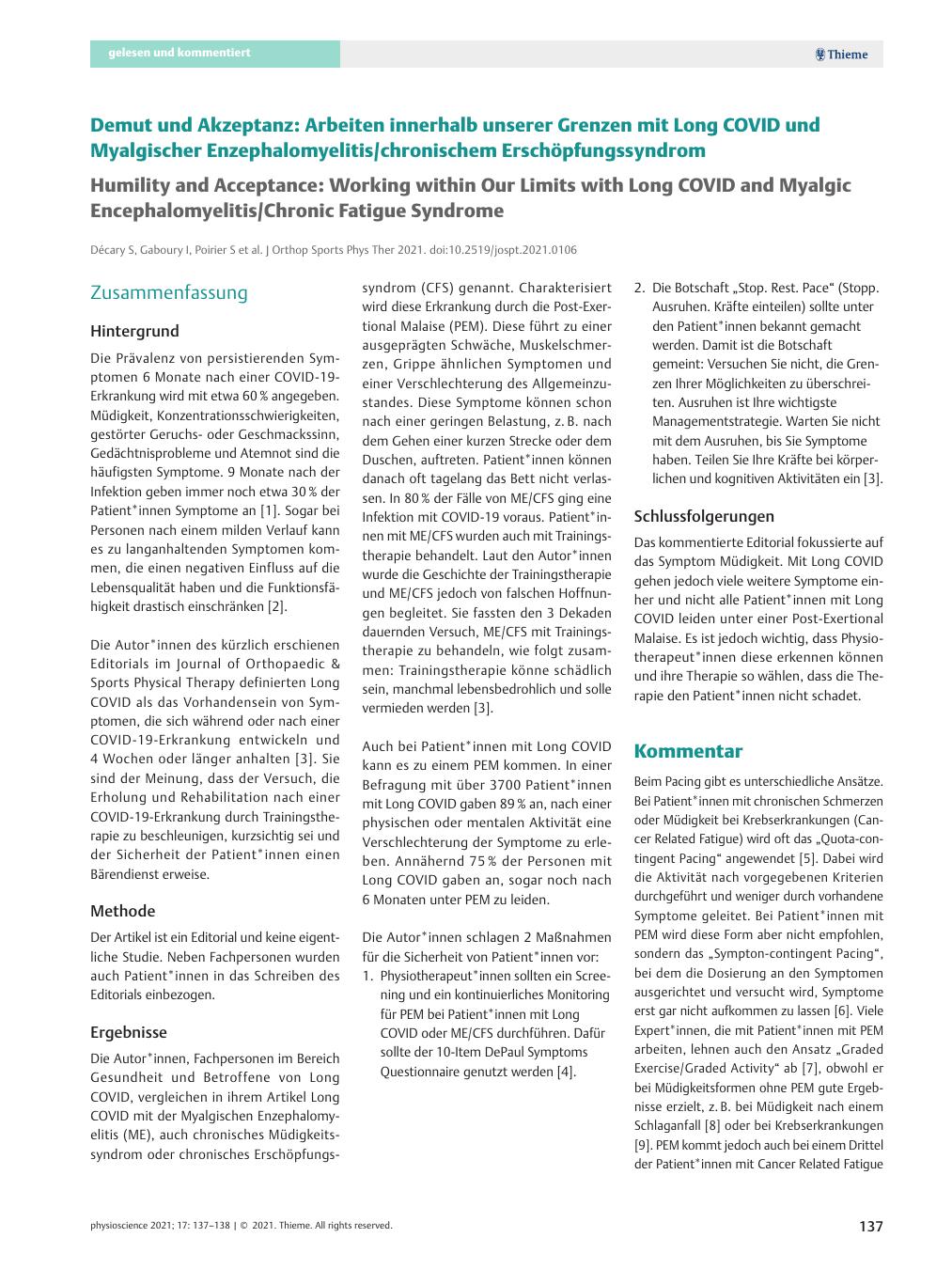 Vorschauseite 1: Demut und Akzeptanz: Arbeiten innerhalb unserer Grenzen mit Long COVID und Myalgischer Enzephalomyelitis/chronischem Erschöpfungssyndrom