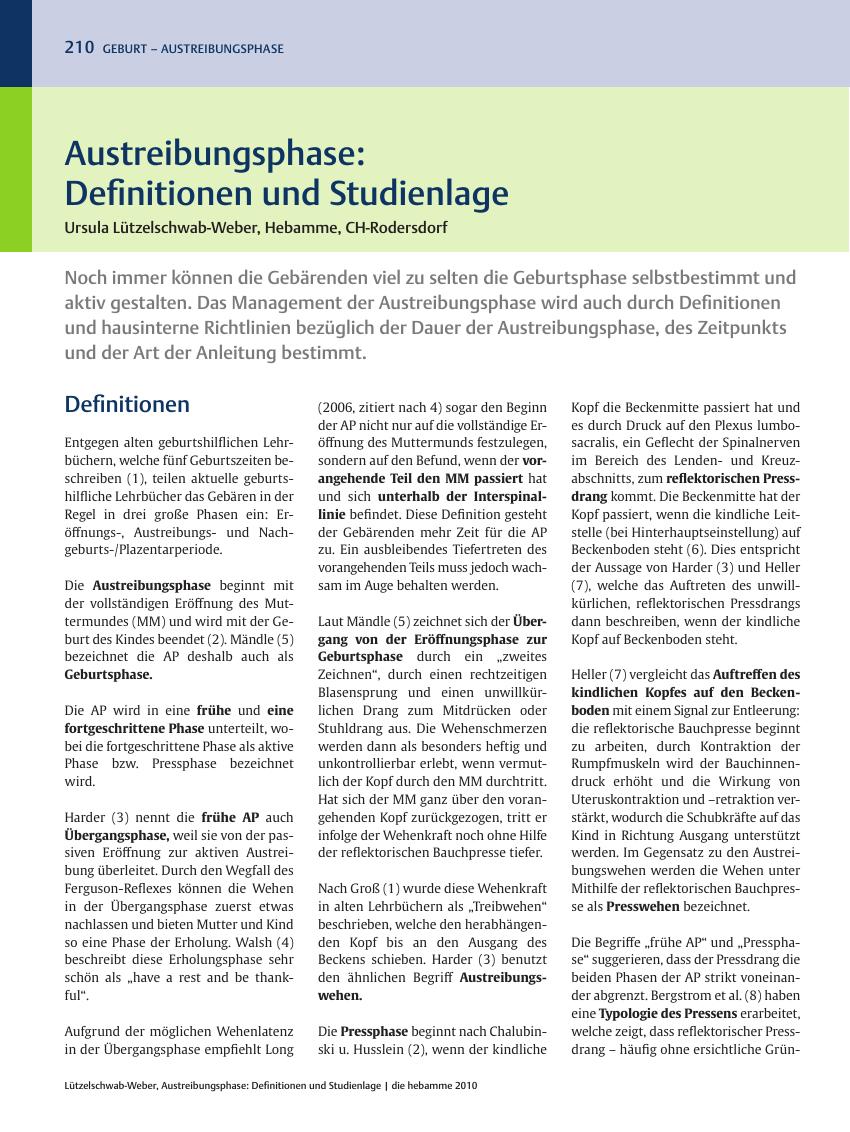 Vorschauseite 1: Austreibungsphase: Definitionen und Studienlage