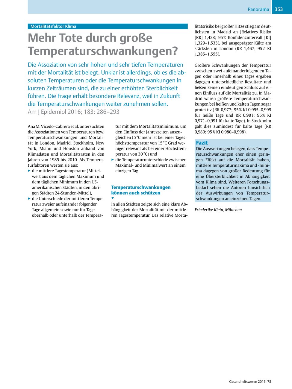 Vorschauseite 1: Mehr Tote durch große Temperaturschwankungen?