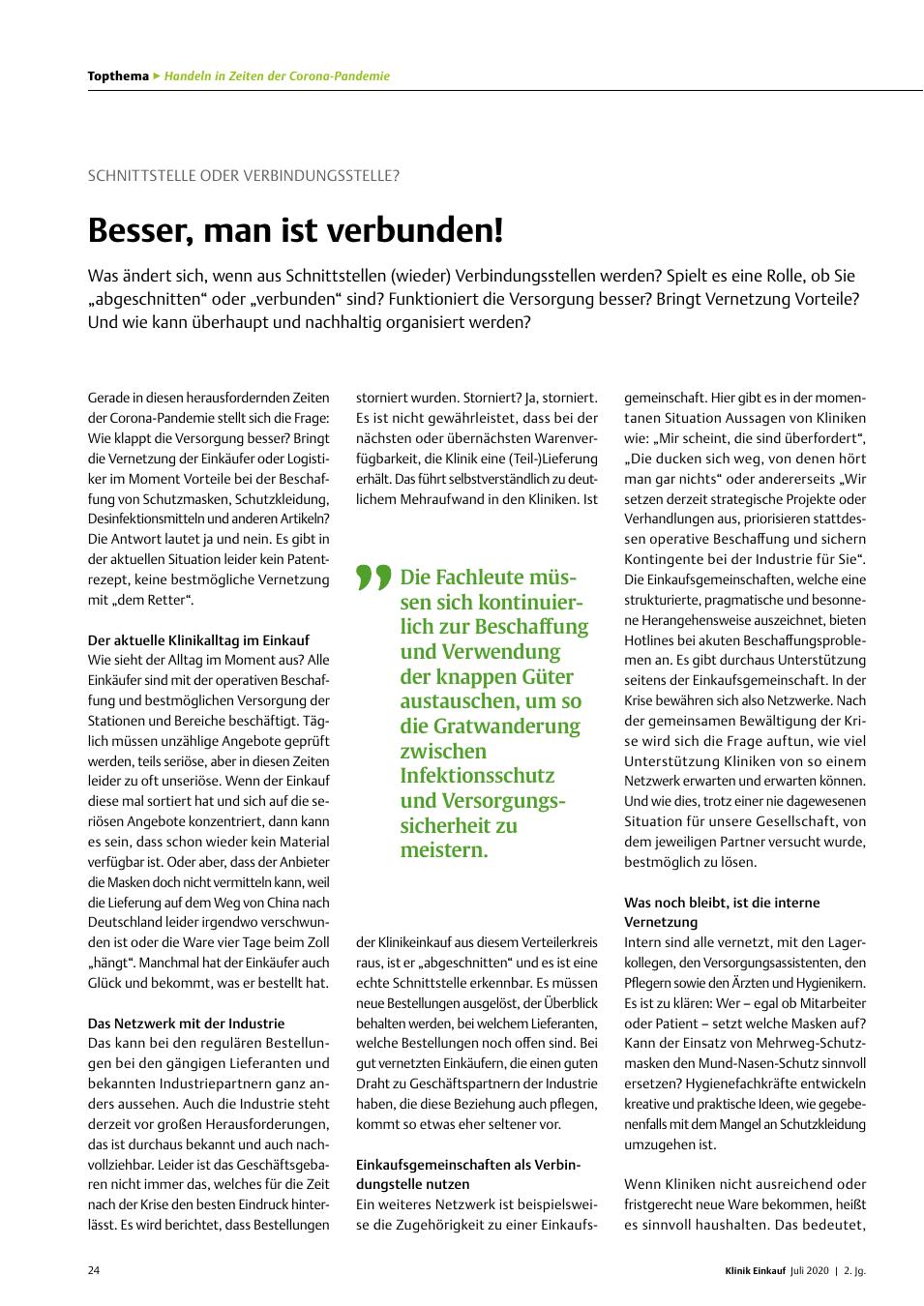 Vorschauseite 1: Schnittstelle oder Verbindungsstelle? Besser, man ist verbunden!