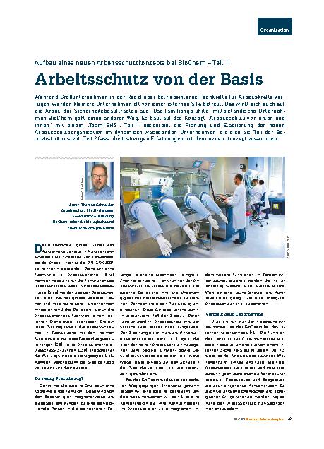 Vorschauseite 1: Aufbau eines neuen Arbeitsschutzkonzepts bei BioChem – Teil 1 Arbeitsschutz von der Basis