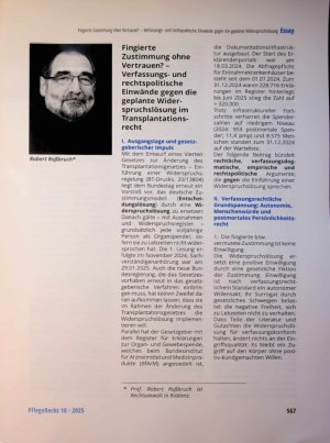 Vorschauseite 1: Fingierte Zustimmung ohne Vertrauen? - Verfassungsund rechtspolitische Einwände gegen die geplante Widerspruchslösung im Transplantationsrecht
