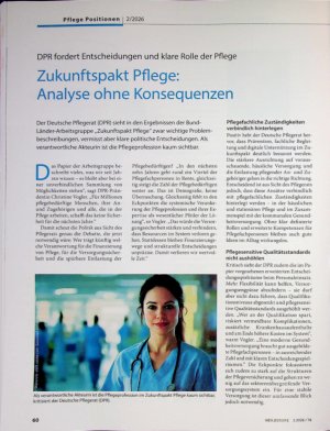 Vorschauseite 1: DPR fordert Entscheidungen und klare Rolle der Pflege Zukunftspakt Pflege: Analyse ohne Konsequenzen