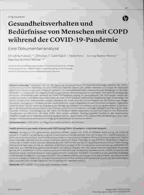 Vorschauseite 1: Gesundheitsverhalten und Bedürfnisse von Menschen mit COPD während der COVID-19-Pandemie