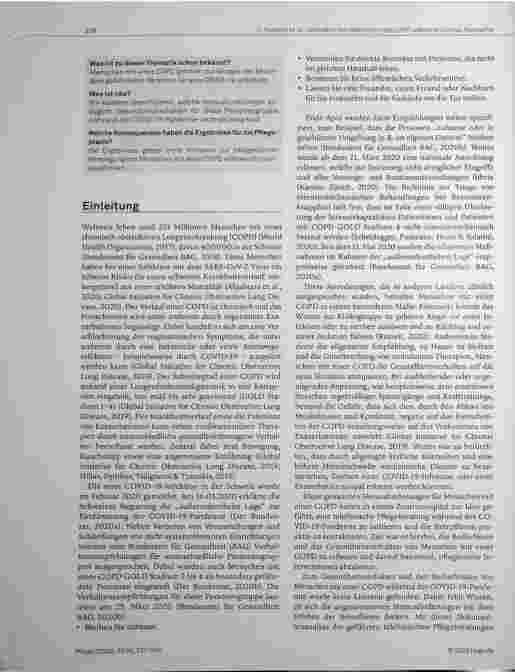 Vorschauseite 2: Gesundheitsverhalten und Bedürfnisse von Menschen mit COPD während der COVID-19-Pandemie