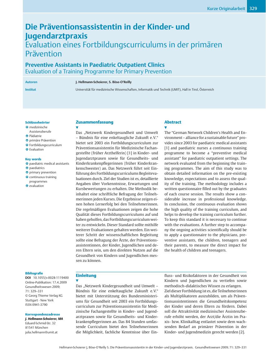 Vorschauseite 1: Die Präventionsassistentin in der Kinderund Jugendarztpraxis