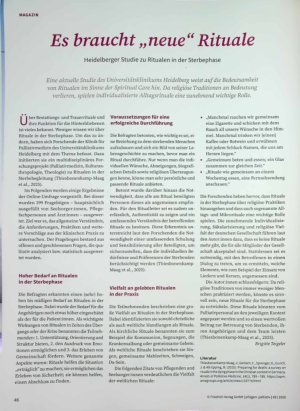 Vorschauseite 1: Es braucht „neue“ Rituale Heidelberger Studie zu Ritualen in der Sterbephase