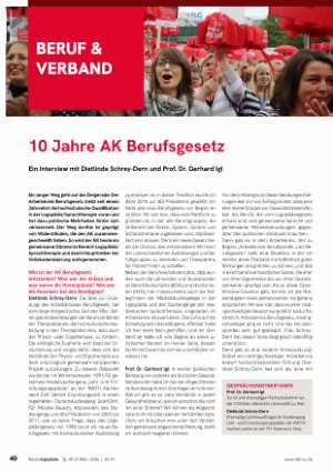 Vorschauseite 1: 10 Jahre AK Berufsgesetz Ein Interview mit Dietlinde Schrey-Dern und Prof. Dr. Gerhard Igl