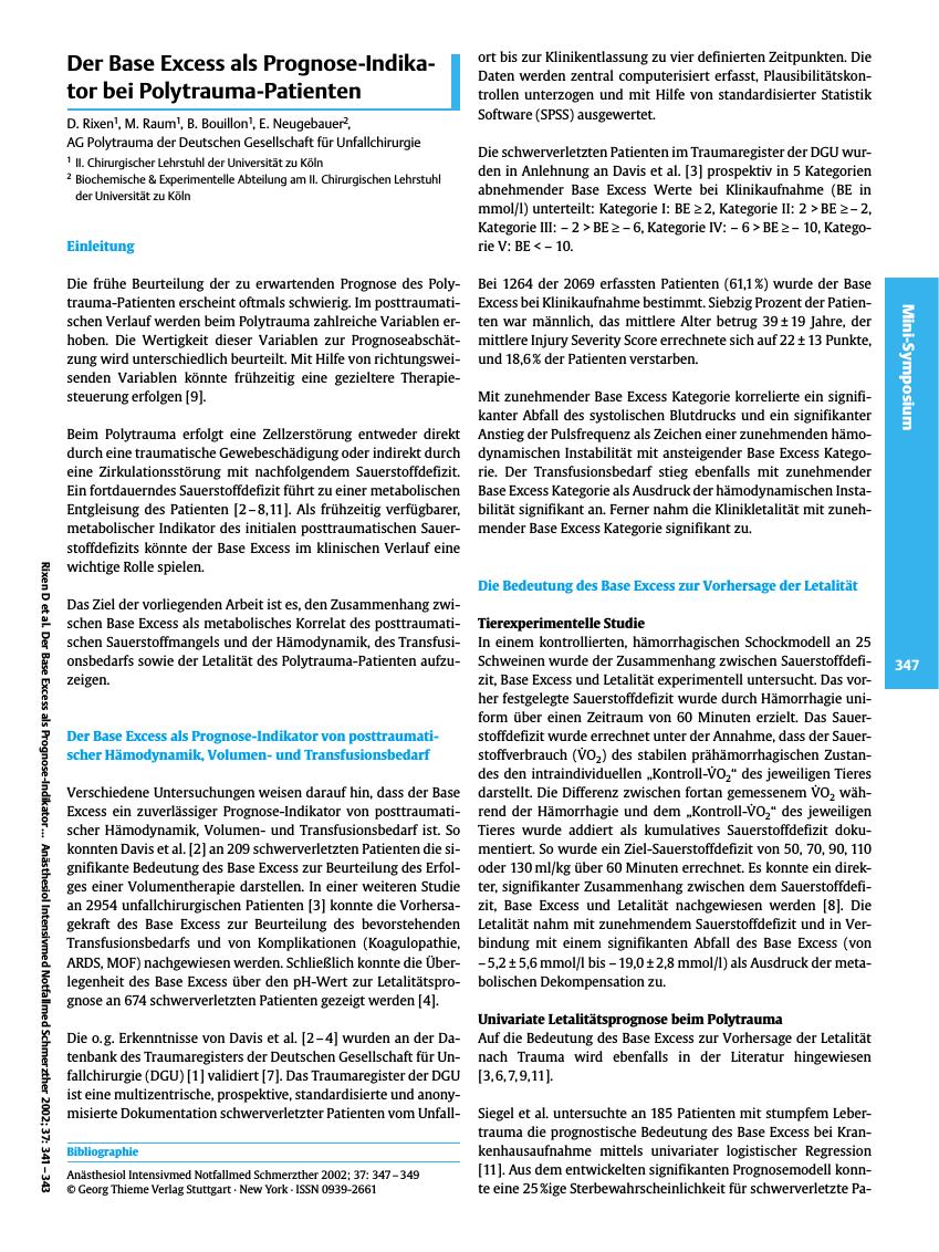 Vorschauseite 1: Der Base Excess als Prognose-Indikator bei Polytrauma-Patienten