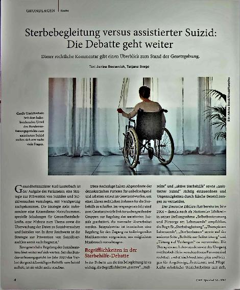 Vorschauseite 1: Sterbebegleitung versus assistierter Suizid: Die Debatte geht weiter