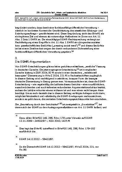Vorschauseite 5: Die Bestätigung des Streikverbots für deutsche Beamte durch den EGMR.