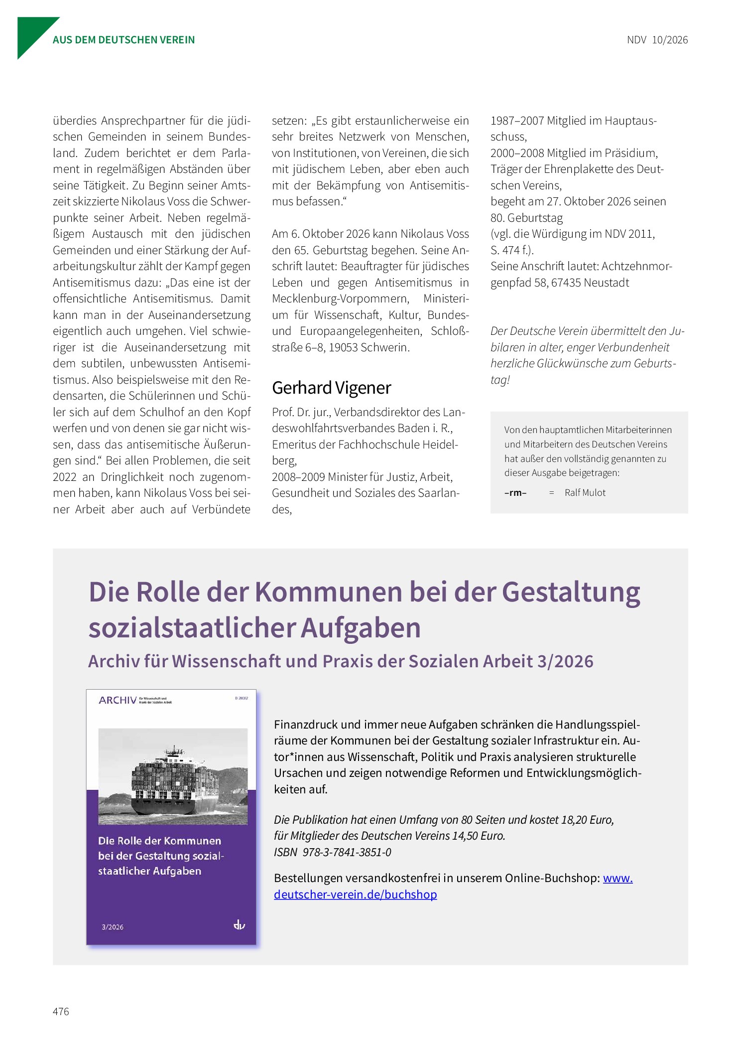 Vorschauseite 2: Persönliche Nachrichten: Nikolaus Voss