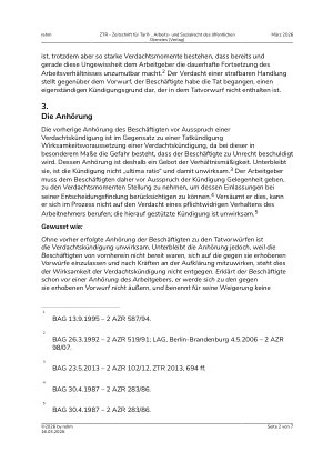 Vorschauseite 2: Die Anhörung vor Ausspruch einer Verdachtskündigung – ein Kurzüberblick