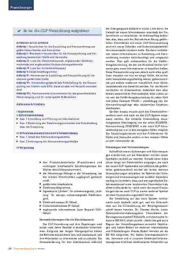 Vorschauseite 4: Harmonisierung durch die CLP-Verordnung - Stimmt die Chemie jetzt?