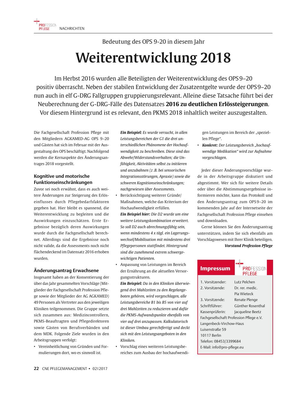 Vorschauseite 1: Weiterentwicklung 2018