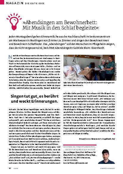 Vorschauseite 1: »Abendsingen am Bewohnerbett: Mit Musik in den Schlaf begleitet«