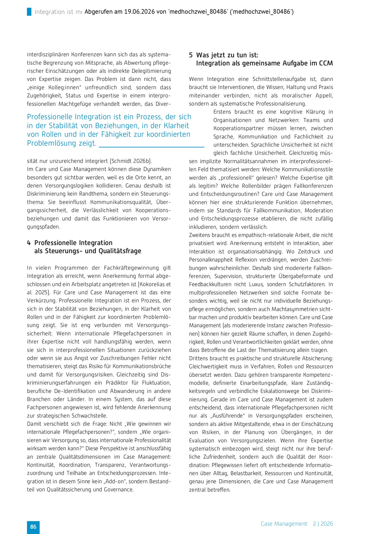 Vorschauseite 3: Integration ist mehr als Organisation und Koordination: Internationale Pflegefachpersonen zwischen Anerkennung, Diskriminierung und Versorgungskontinuität