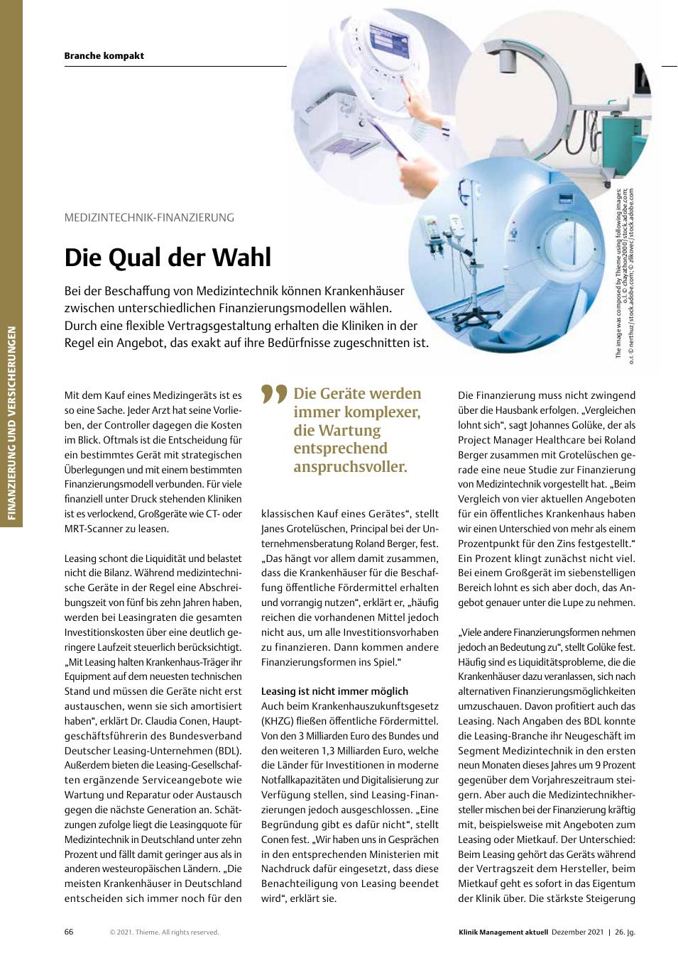 Vorschauseite 1: Medizintechnik-Finanzierung: Die Qual der Wahl